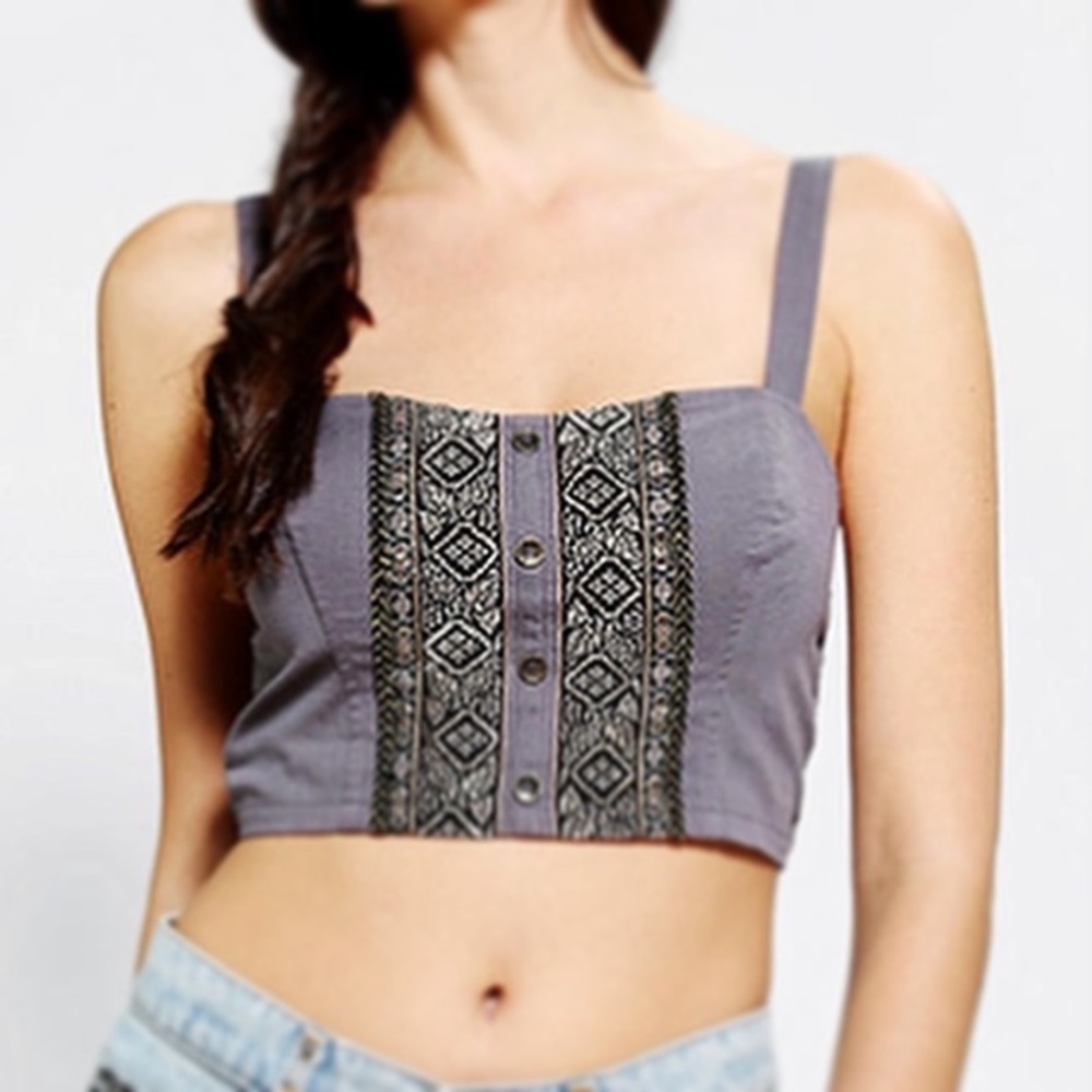 UO | Staring at Stars Embroidered Gray Crop Top S